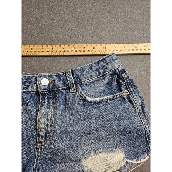 TOPSHOP Moto Shorts Womens 6 Blue Denim Jean Shorts Distressed Biker - Picture 3 of 5